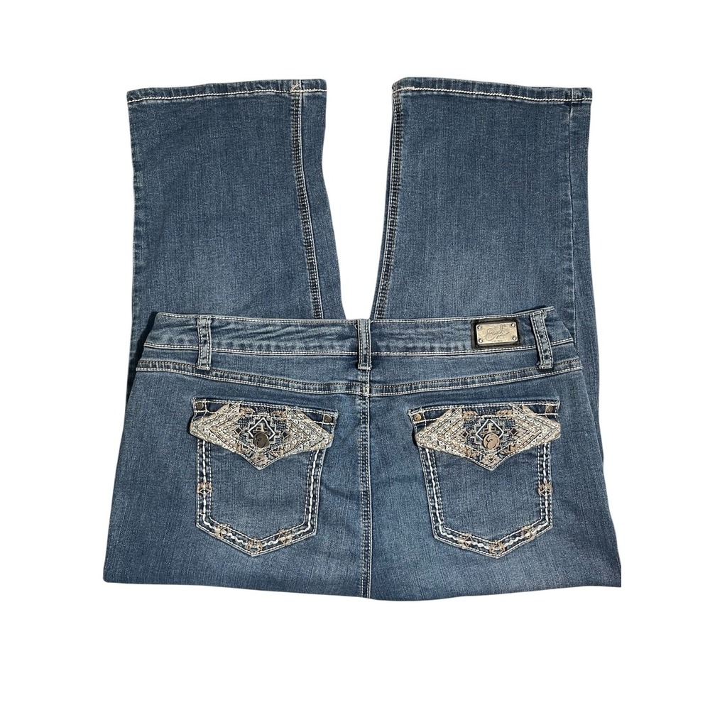 Earl Jean Women's Embroidered Pocket Capri Cropped Jeans 16 Waist 35" Inseam 21"